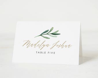Greenery Place cards Template • Printable Wedding Place Cards • Vintage Florals Wedding • Romantic Rustic Theme • Word or Pages • MAC or PC