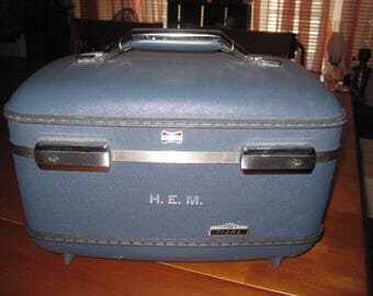 Vintage blue train case American Tourister Tiara collection suitcase