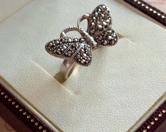 Butterfly Ring Silver Marcasite Silver Butterfly Marcasite Ring Vintage Silver Ring 925 Silver Ring Marcasite Butterfly Butterfly Jewellery