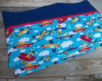 Boy Nap Mat Cover/Airplanes, 100% Cotton (Fits 5/8"x19"x45" or 1"x19"x45" Vinyl Mat)