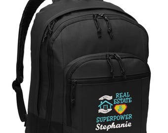 Real Estate is My Superpower Embroidered Personalized Realtor Backpack , EXCLUSIVE DESIGN