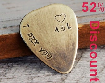Custom engraved guitar pick, guitar pick, couples initials, I pick you, custom guitar pick, boyfriend, husband, personalized guitar pick