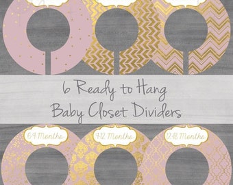 ON SALE - Blush Baby Closet Dividers - Girl Closet Dividers - Pink Closet Dividers - Gold Foil Closet Dividers- Original Style