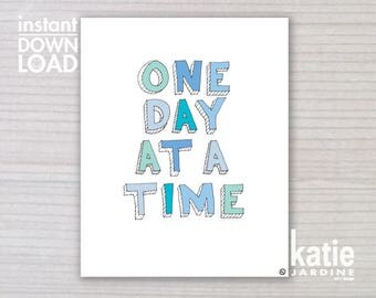 boys art print - one day at a time - kids wall art - boys art - 8x10 print - instant art - printable art - freehand text - boys print