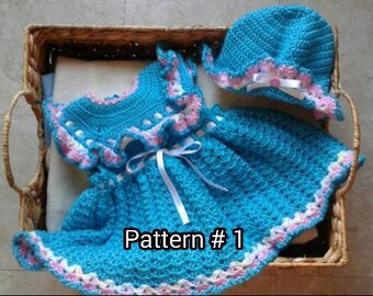 Crochet Baby Dress Pattern Baby hat pattern Baby clothes pattern Crochet pattern for baby girls Crochet baby pattern for girl babies.