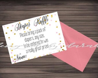 Baby Shower Diaper Raffle Card -  pink and gold 2X3  - INSTANT DOWNLOAD