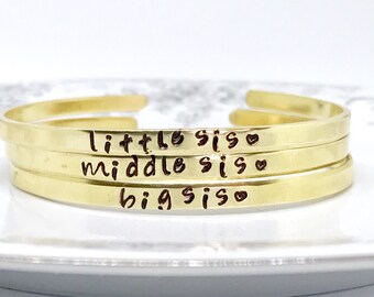 Big sister little sister bracelet, Sister bracelet for 3, Big little bracelet, Sister bracelet gold, 3 sister bracelet, Personalized cuff