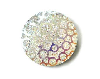 Cabochon plat 30mm en résine blanche pailleté irisé