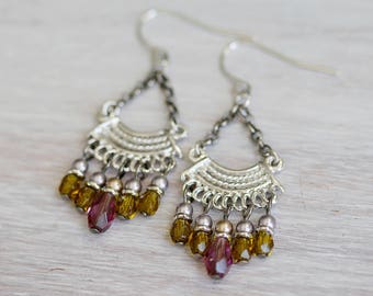 Czech Glass and Swarovski Pearl Chandelier Earrings, Handmade Earrings,