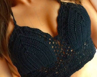 Crochet Black Bathing suit Pattern, Brazilian Bikini , Crochet Crop Top, Bikini Bottom, Festival top PATTERN-Digital Download