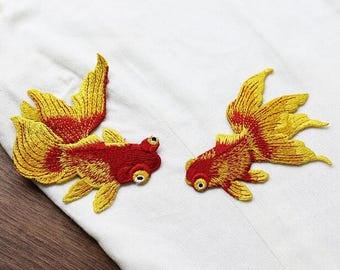 Gold Fish Patches Sew On Fish Patches Patch Sew On Patch Embroidered Patches,Orange Koi Fish,Tattoo Appliqué,Embroidery DIY Denim Jacket