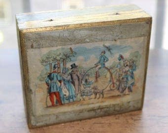 Vintage Hand Painted Italian Plaster Trinket Box L'Araignée A 1860 Print