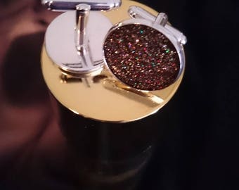 ORIGINAL GIFT / FATHERS DAY CUFFLINKS BROWN GLITTER