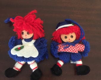 1975 pair of raggedy Ann & Andy yarn ornaments