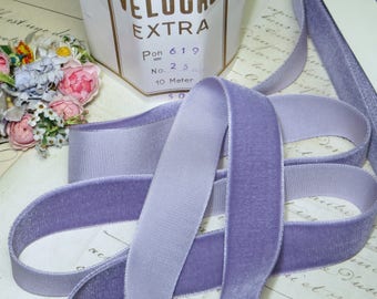 1y FRENCH SILK VELVET 1/" RIBBON TRIM PURPLE VIOLET MILLINERY HAT FLOWER VTG ANTQ