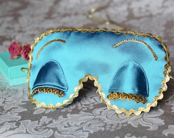 Holly Golightly eye sleep mask - Satin Breakfast at Tiffany's sleep mask - Audrey Hepburn eye pillow with eyelashes - PJ party favor
