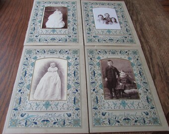 4 Antique Album Photo Pages with 8 Cabinet Photos Victorian Floral Photo Page Photo Baby Children Women Men