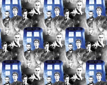 BBC Doctor Who Police Public Call Fabric - Black - Sold by the 1/2 Yard