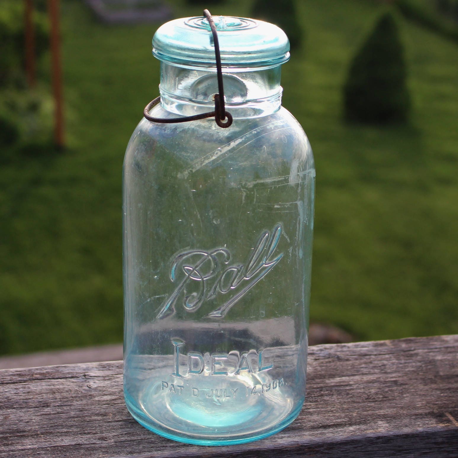 Ball Ideal PATENT D JULY 14 1908 Mason Jar in Pale Blue