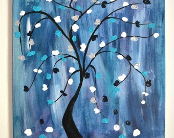 Blue abstract modern painting, contemporary art tree of life, abstract art, original abstract painting on canvas 55 x 46