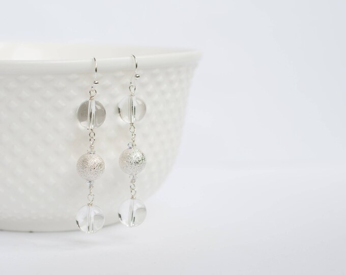 Clear quartz earrings, Clear earrings for bride, Quartz dangle earrings, Quartz earrings, Rock crystal earrings, Bridal earrings