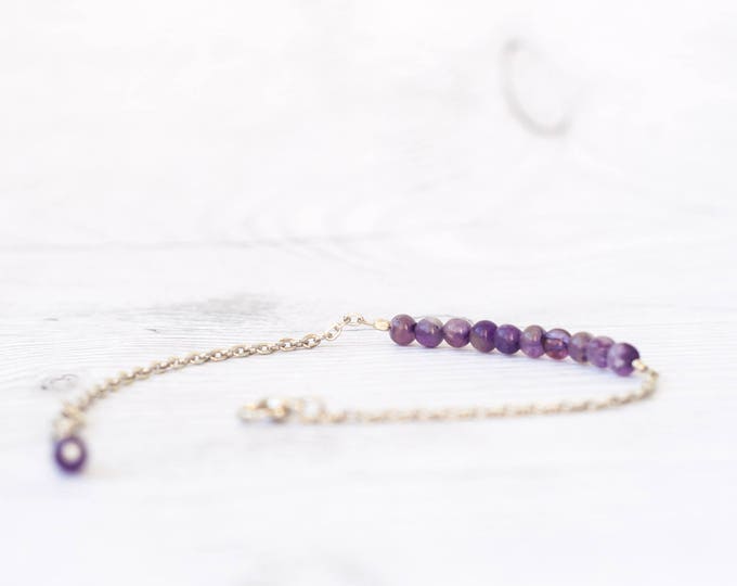 Small amethyst bracelet, Purple jewelry, Purple bead bracelet, February birthstone jewelry, Mothers bracelet with birthstones, 4mm stones