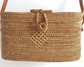 Bucket woven basket bag, boheme shoulder bag, bucket ata woven bag