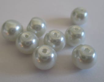 10 white painted glass 8mm (D-12) mother of pearl beads