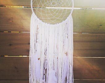 10" White Dreamcatcher, Boho Wall Decor, Handmade Dreamcatcher, Hippie Decor, Goddess Wall Decoration