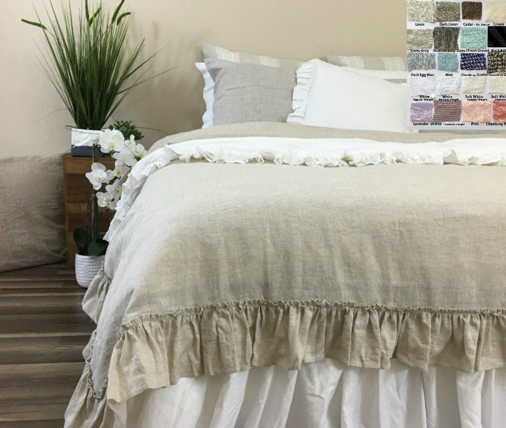 Shabby Chic linen duvet cover with country ruffles linen