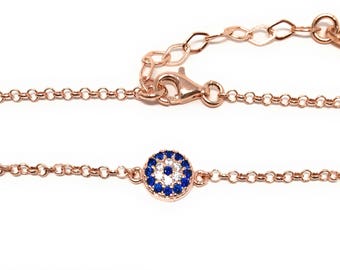 Evil Eye Bracelet Sterling Silver Turkish Little Round Charm Zircon Crystals Fashion Jewelry Women's Good Luck Amulet