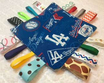 LA Dodgers Crinkle Sensory Toy, Tag blanket, Tag Toy, Crinkle Tag Toy, Baseball Tag Toy