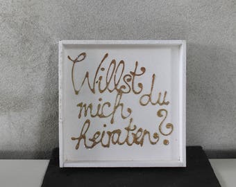 Wooden tablet, white, gold lettering, 3D