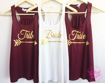 Bachelorette Party Shirts, Bride, Tribe, Front Text Only Completely customized, RacerbackNeck Listing