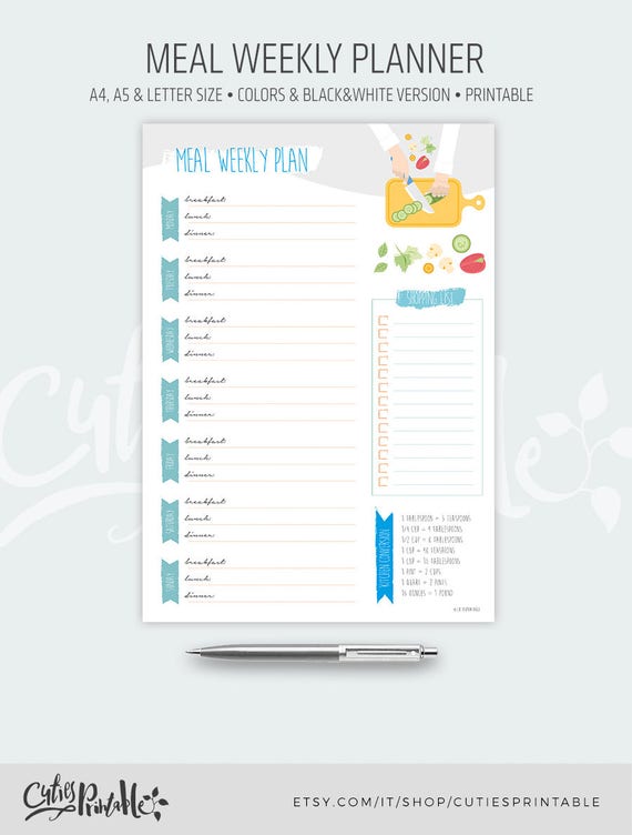 weekly meal calendar printable