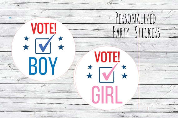 Boy Girl I VOTED Gender Reveal Party Stickers Team Boy Team