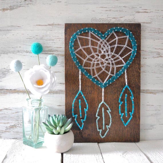 MADE TO ORDER heart Dream Catcher String Art wood Sign