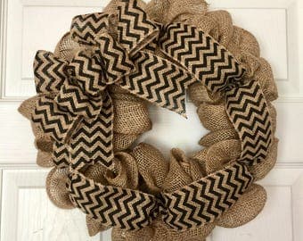 Burlap Wreath, Mini Burlap Wreath, Chevron Wreath, Chevron Door Hanger, Chevron Burlap Wreath, Black Wreath, Mini Wreath, Every Day Wreath