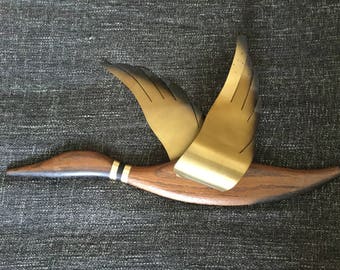 Masketeers Duck, Mid Century Flying Woodne Duck Wall Decor