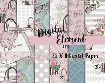Digital Paper, Digital Fashion Paper, Digital Scrapbook Paper, Watercolor Fashion Paper, 8.5 x 11 Scrapbook Paper. No. P201