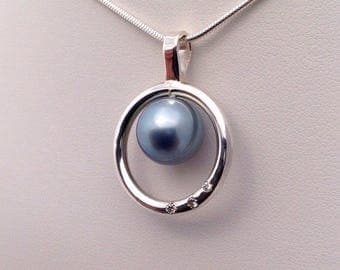 Free Shipping! Tahitian South Sea Pearl 11mm AAA set on a 925 Sterling Silver Pendant & Necklace