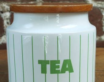 Vintage Hornsea Green and White Ceramic Tea Storage Pot Canister Jar Retro Kitchen