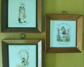 Vintage SET OF 3 Holly Hobbie 1973 framed pictures