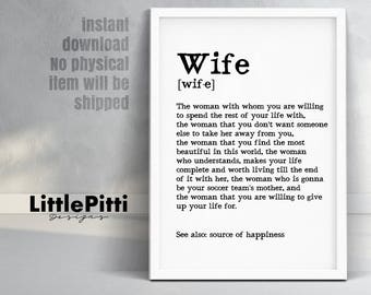 Wife printable, wife definition, birthday wife, wife gift, wife gift idea, husband to wife gift, funny gift for wife, wedding gift print