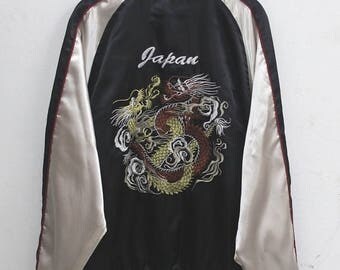 Mega Sale 20% Sukajan jacket Vintage Sukajan Jacket Dragon Traditional Japanese Embroidery Yokosuka Dragon Souvenir Satin Jacket & Coats sz