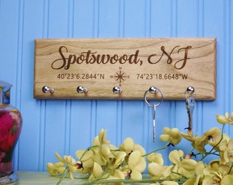 Housewarming Gift, New Home Housewarming Gift, Latitude Longitude, Our First Home, House Warming Gift, Key Rack, Custom Key Holder