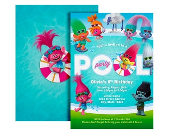 Trolls Pool Party Invitation, Trolls Birthday Invitation, Trolls invitation, Trolls Digital Invitation, Trolls Party, Trolls