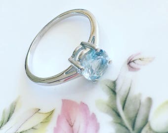 Blue Topaz Silver Ring, Solitaire Ring, Sterling Silver Blue Topaz Ring, Gemstone Ring, Gift For Her.