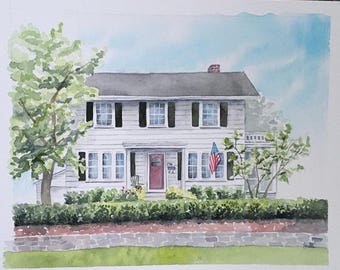 Custom house painting, housewarming gift, Watercolor house portrait, painting of home, home illustration