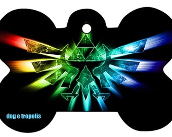 Colorful Triforce Zelda Link Rainbow Custom Pet ID Tag Identification Dog Cat Tags Picture Photo withe Key Ring
